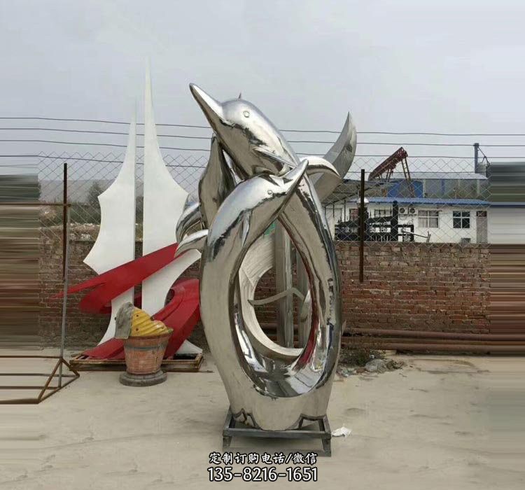 不锈钢公园动物镜面海豚雕塑