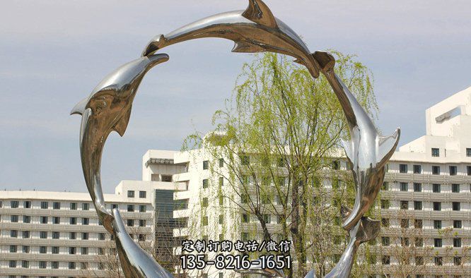 不锈钢广场海豚雕塑