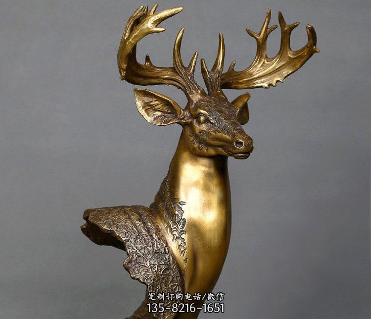 铜雕如意铜鹿头摆件