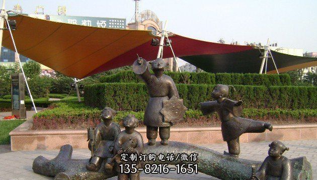 公园小孩放风筝景观铜雕