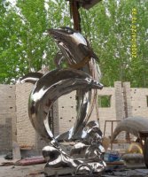 不锈钢小区海豚动物雕塑 