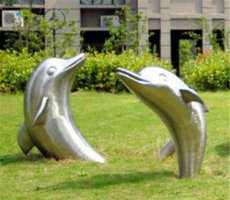 草坪镜面海豚不锈钢雕塑