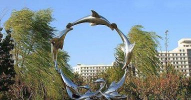 公园不锈钢海豚之圈雕塑