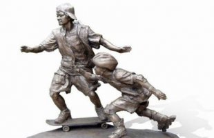 广场滑板男孩人物铜雕
