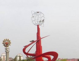 抽象创意红色广场景观不锈钢雕塑