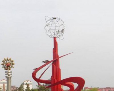 抽象创意红色广场景观不锈钢雕塑