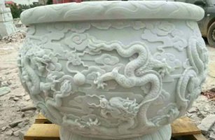 汉白玉龙浮雕水缸雕塑