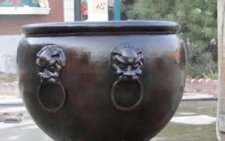 铸铜狮子头水缸雕塑