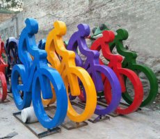 不锈钢抽象骑单车的人物雕塑 