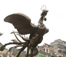 广场展翅的凤凰景观铜雕