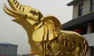 黄铜色喷水大象铜雕