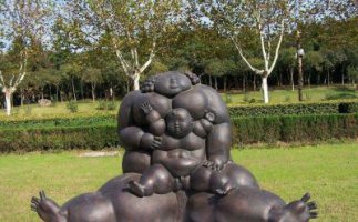 公园胖母子人物铜雕
