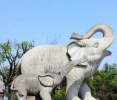 公园动物大理石母子象石雕