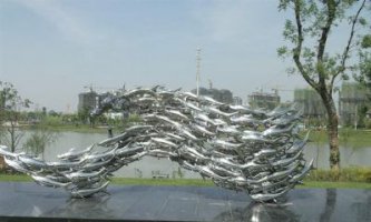 不锈钢鱼群公园动物雕塑