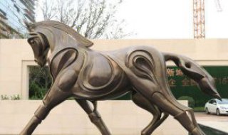 马动物铜雕塑-抽象华尔街牛大型玻璃钢块面动物雕塑