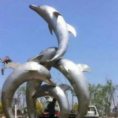 公园不锈钢海豚嬉戏雕塑