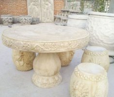 公园景观圆形石雕桌凳