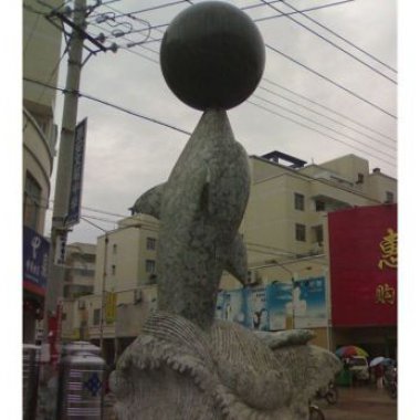 海豚戏球石雕-不锈钢海豚小品雕塑