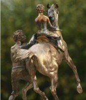 公园学骑马的人物小品铜雕