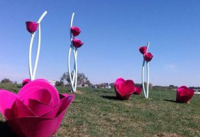 不锈钢公园彩色玫瑰花雕塑