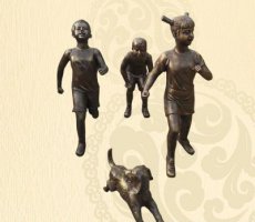 奔跑的儿童和小狗小品铜雕