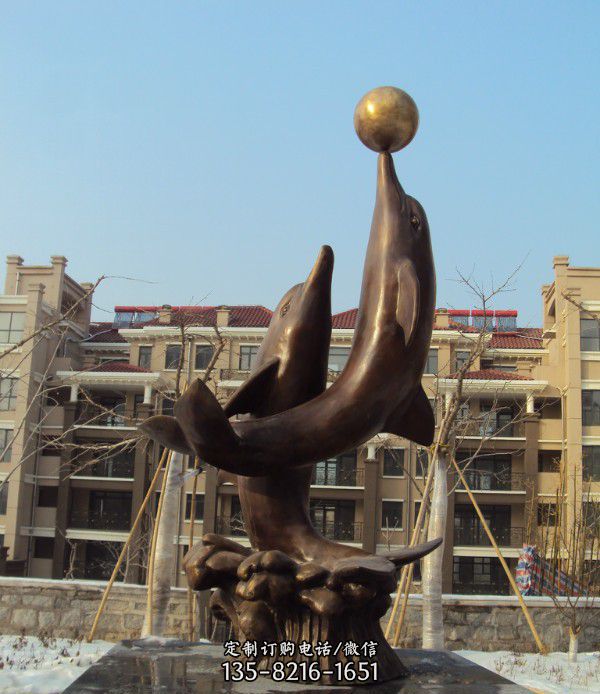 铜雕海豚雕塑-海豚玻璃钢城市景观雕塑-城市街道绿地装饰动物摆件