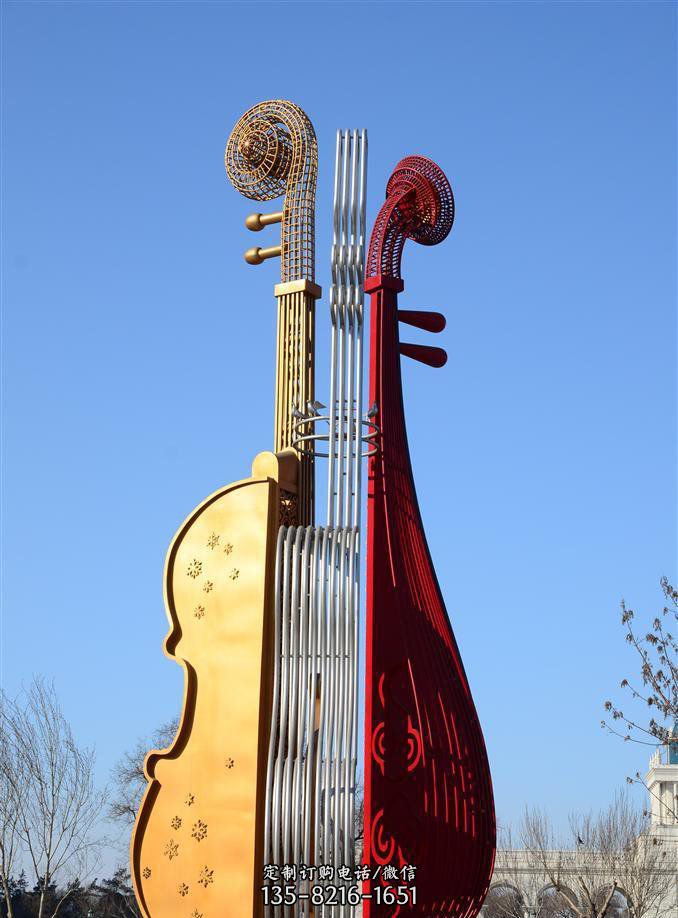 广场不锈钢抽象大提琴雕塑