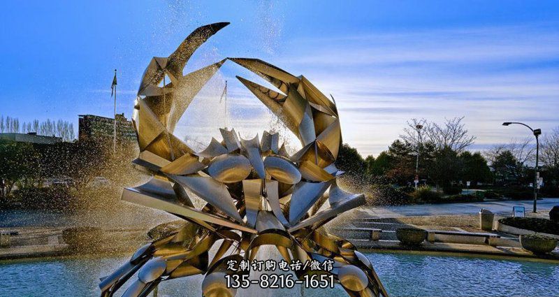 广场不锈钢抽象螃蟹喷泉景观雕塑