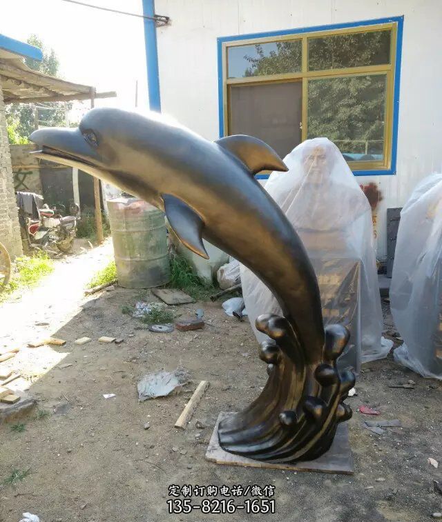 公园喷水海豚动物铜雕