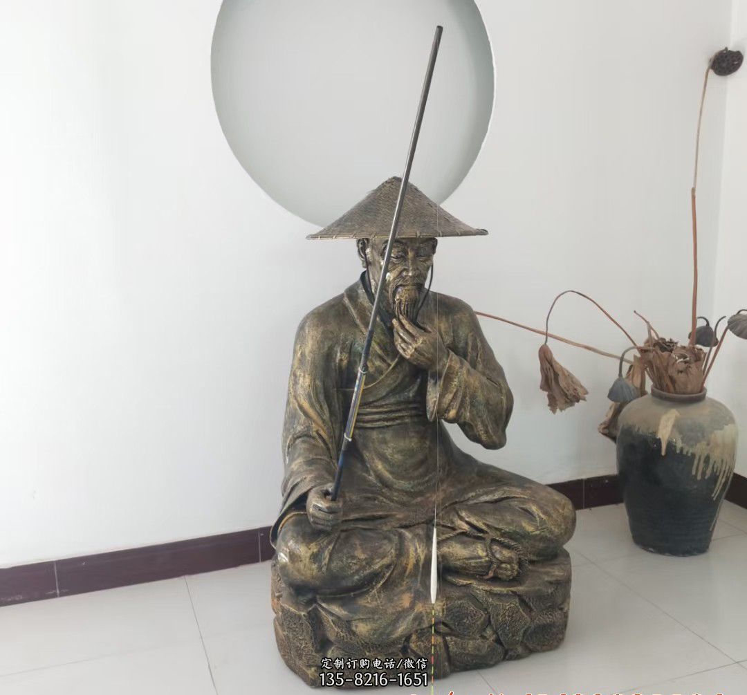 石雕姜太公钓鱼人物雕塑