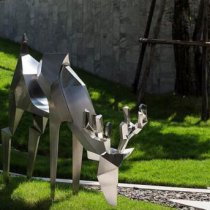 不锈钢几何鹿公园抽象动物雕塑