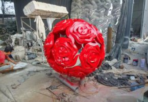 不锈钢公园玫瑰花镂空球雕塑