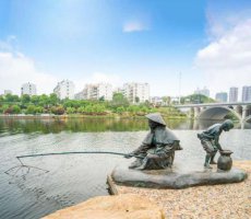 渔翁钓鱼公园景观铜雕