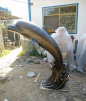 公园喷水海豚动物铜雕