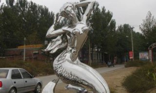 不锈钢美人鱼和海豚公园景观雕塑