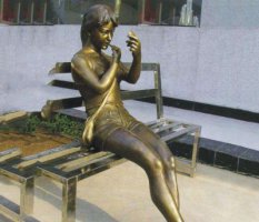 铜雕商业街化妆女孩人物雕塑