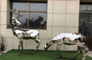 不锈钢镜面鹿雕塑广场动物雕塑