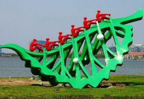 不锈钢公园抽象树叶船雕塑