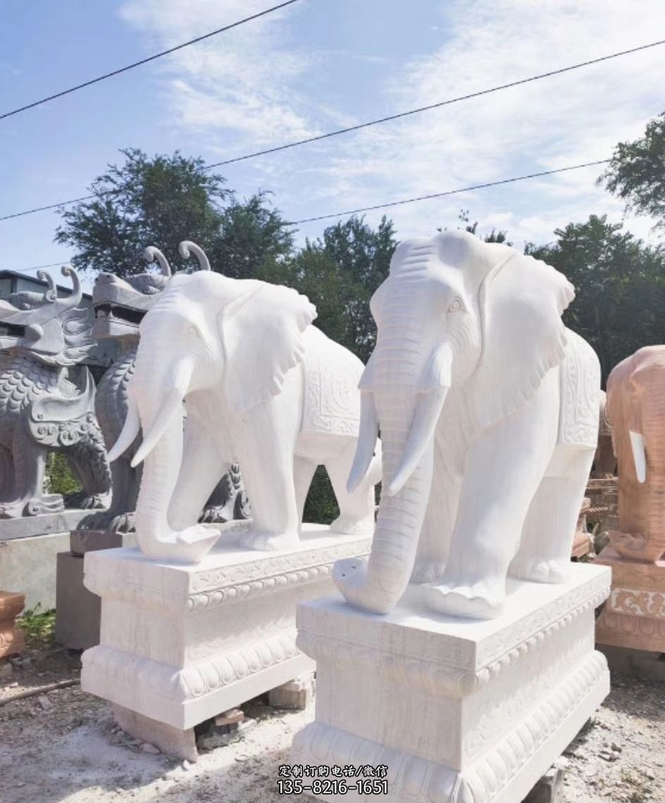 汉白玉大象雕塑 企业招财动物石雕图片