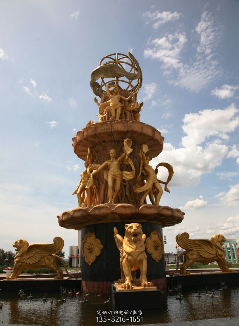 广场西方人物喷泉铜雕
