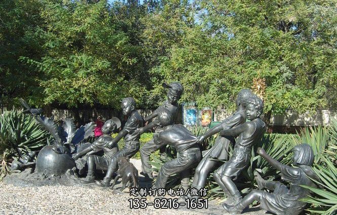 公园拔萝卜的儿童铜雕
