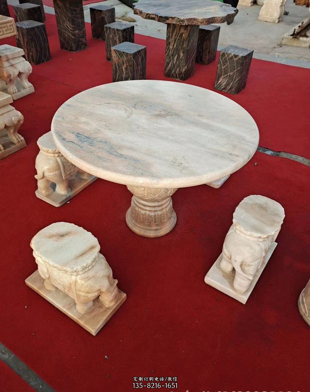 大理石圆形石桌凳石雕图片
