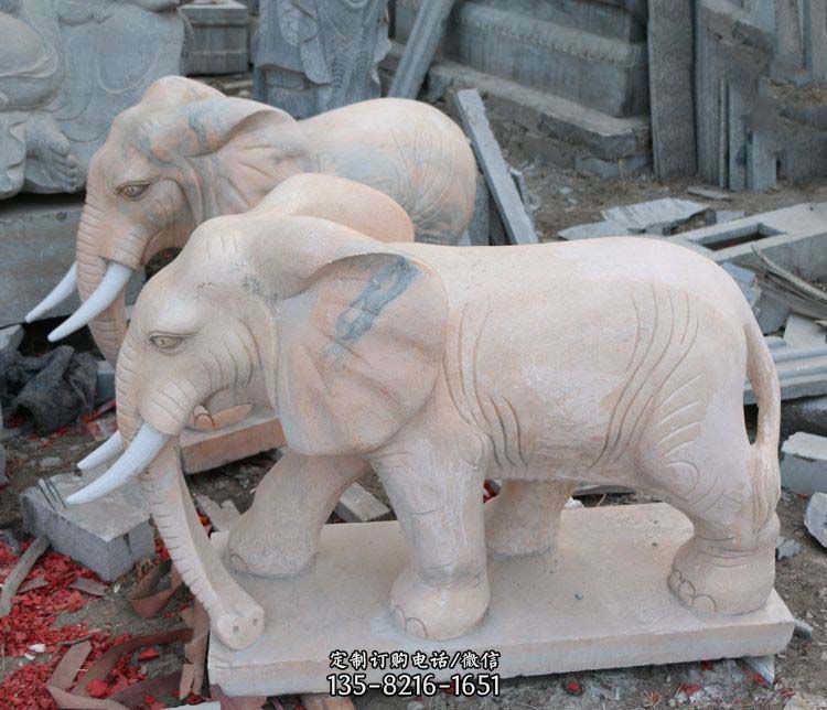 公园晚霞红大象动物石雕图片