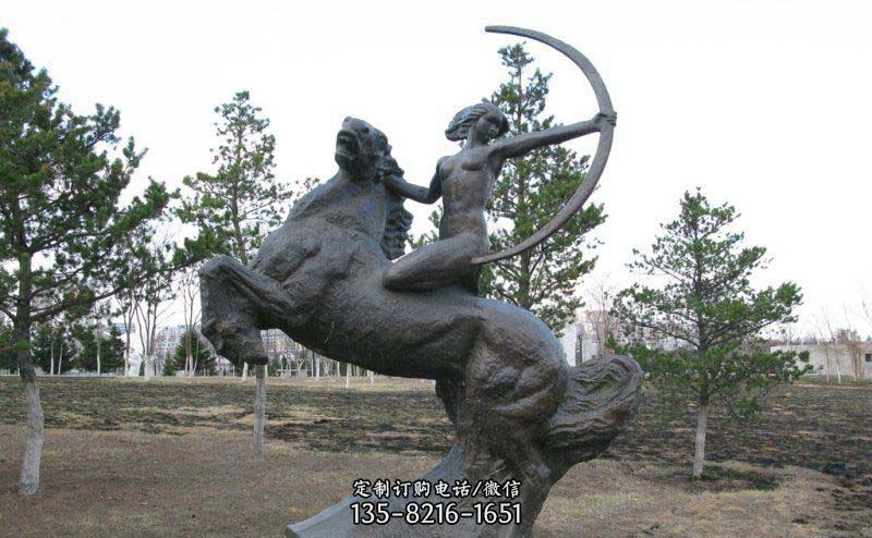 公园骑马女人射箭景观铜雕