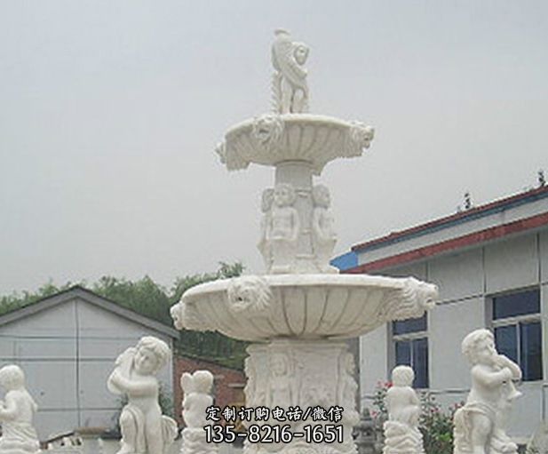汉白玉天使大型喷泉石雕图片