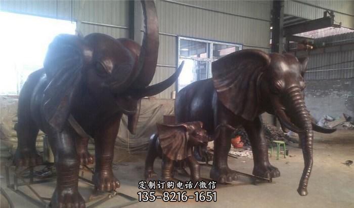 大象一家铜雕-不锈钢大象雕塑镜面大象雕塑