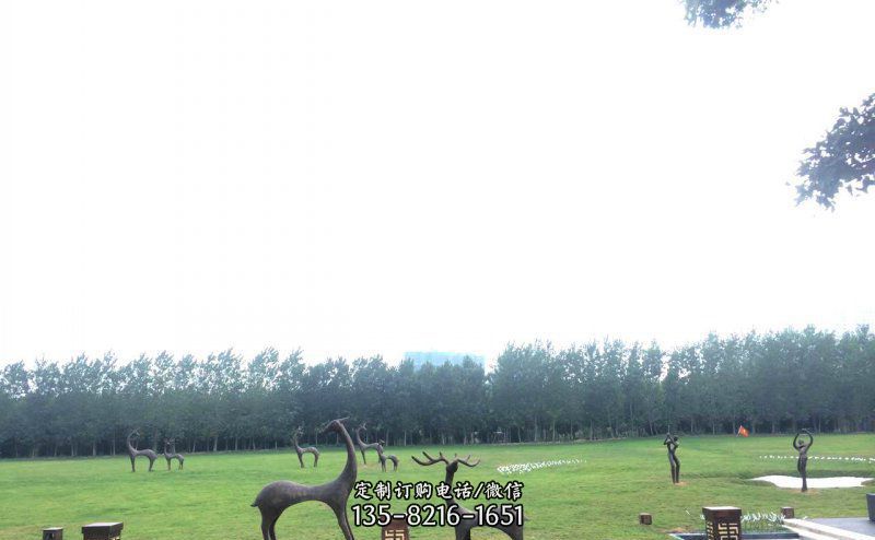 公园抽象小鹿动物铜雕