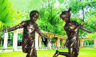 编花篮人物公园校园儿童玻璃钢仿铜雕塑