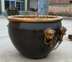 铜雕水缸-青石蝙蝠石雕鱼盆