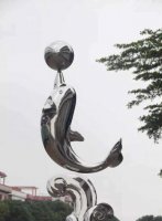 顶球海豚动物不锈钢雕塑